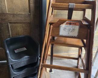 (3) Cambro Boosters and (2) Wooden High Chairs