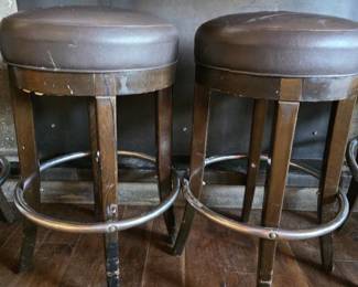 (2) Gar Wooden Bar Stools W/ Cushioned Vinyl Seat