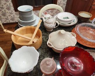 Serving pieces, and dishes