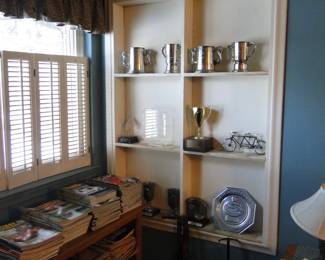 Automotive magazines, and silver award cups