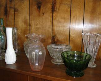 Milk glass ones, clear ones, Depression Glass ones, Emerald Green ones