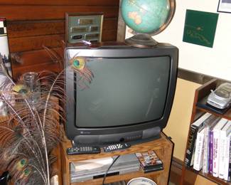 From top to bottom, Globe, TV, TV stand, and some other vintage electronics