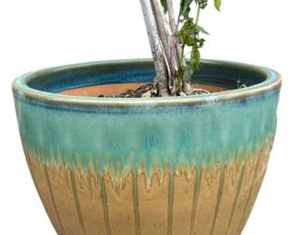 Teal Green and Tan Glazed Pot