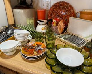 Green glass deviled egg tray
