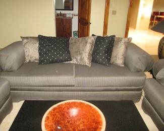 Sofa, Love Seat & Chair, Black Pin-Stripe Fabric