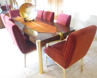 Quality Furniture By Century Furniture Co., Burled Wood, Brass Trim/8-Chairs