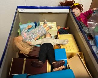 Vintage doll house furniture and dolls