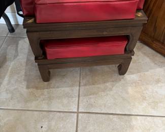 RED NAUGAHYDE ASIAN DECOR STACKING STOOLS