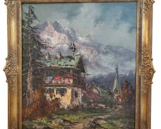 30" x34" 1929 Original Oil painting by Rohr Hecker “Seefield in Tirol” 