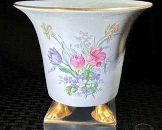 Vintage footed blue catche pot with floral decoration