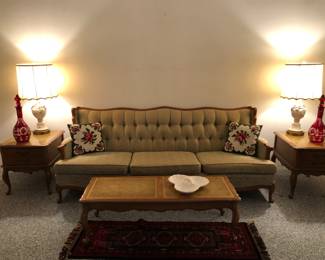 French Provincial sofa, coffee and end tables