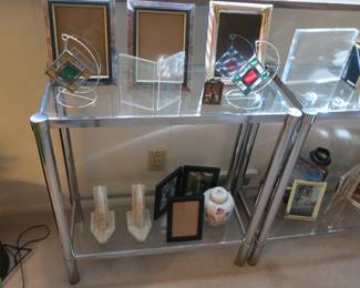 chrome  shelves,  picture  frames, book ends