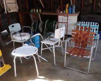 handicap equipment  and  folding  chairs  in  garage