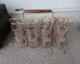 vintage  glassware  in caddy
