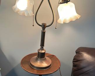 Very nice! Opalescent swirl shades brass base light 