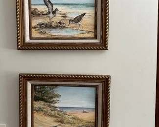 Beach wildlife paintings - signed MJ Schick 