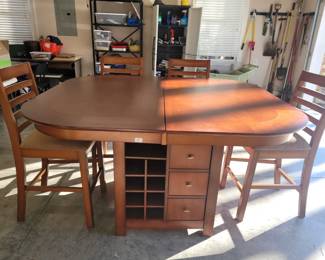 Unique solid wood bar height dining table and chairs