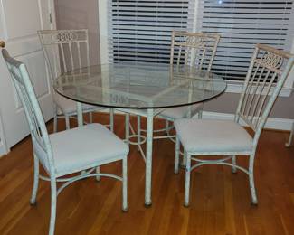 Beautiful white iron dining table and bakers rack