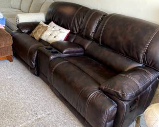 reclining leather loveseat, oversized with storage
