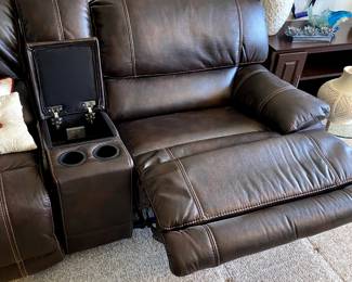 reclining leather loveseat, oversized with storage