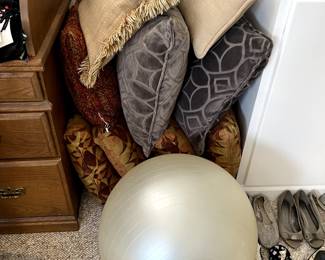pillows, yoga ball