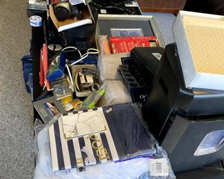 misc items (picture frames, paper shredder, office supplies)