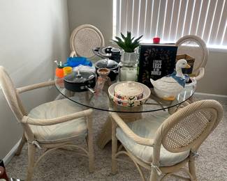dining table with glass top, 4 chairs