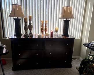 lamps, candles, dresser 