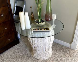 vintage 1980s tessellated mactan stone table with glass top