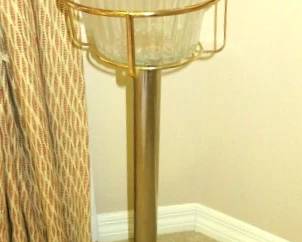 Mid Century Modern Italian Regency Glass Champagne Ice Bucket & Brass Stand