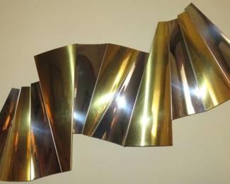 Mid Century Modern Curtis Jere Out fold Wave Chrome/Brass Wall Sculpture