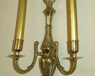 Pair Vintage Double Arm Brass Wall Sconce