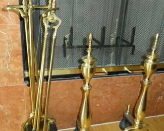 Brass Fireplace Tool Set, Brass Andirons