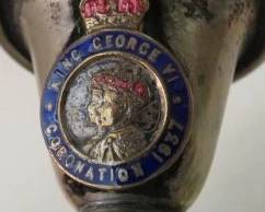 1937 King George Vl Coronation Enamel Silverplate Candlesticks 