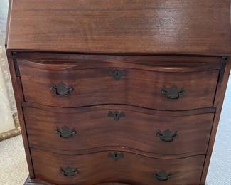 Antique curved drawer desk - top lays down, beautiful carvings inside and it’s definitely a collector hand crafted item