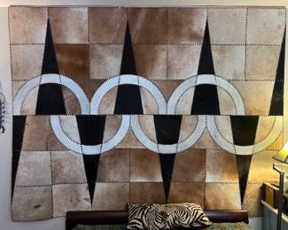Hide rug design that’s been used as a wall hanging and next to it “zoom in” is an exotic Squash blossom native necklace with real turquoise a collectors item starting price $350