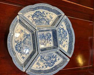 Vintage Japanese Porcelain 5 Piece Hors D’oeuvre Set with Lazy Susan