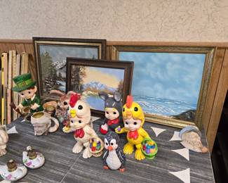 Painted ceramics in the basement. 