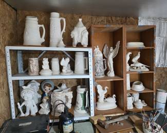 Unpainted ceramics in the basement. 