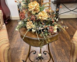 Round Wood Table, Floral Arrangement