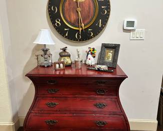 Hooker Bombe Chest, Clock, Lamp, Decor