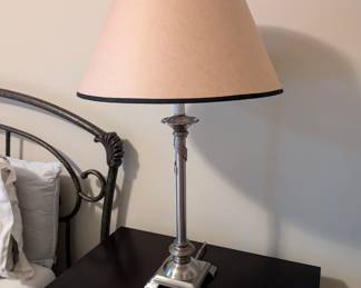 Silver toned lamp with shade 