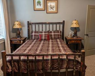 Queen size hickory bed with 2 night stands and matching dresser in other pictures. Queen size Jamison mattress set in excellent condition sold separately 
