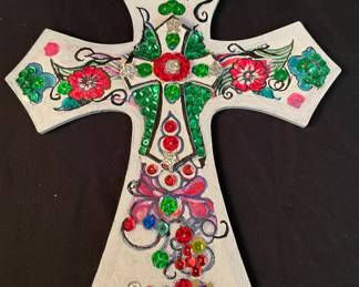 Hand Crafted and Painted by Local Artist Susan Crocker Decorated Cross