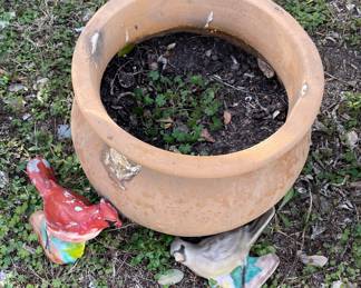 Clay Flower Pot, Chalk Art Birds Worn