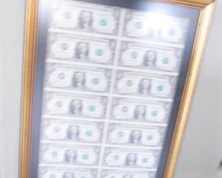 Framed Treasury Dollar Bills