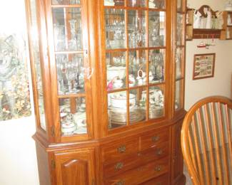 China Cabinet, Large Set of Royal Albert, "Old Country Roses" + Vintage Glassware, Stems & Serving Pieces