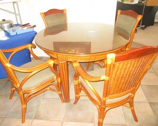 48" Glass Top Table/4-Chairs, Bamboo Frames