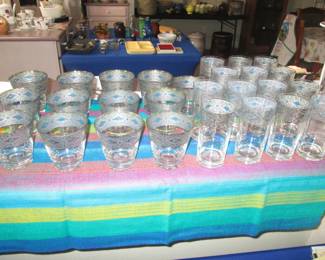 MCM Culver, Ltd. High Ball & Low Ball Bar Glasses.  Silver Filigree Overlay & Turquoise Details.       Sorento?