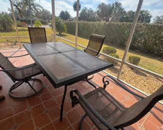 Outdoor Dining Set with Swivel Sling Chairs & Large Metal Rectangle Table with Umbrella Hole - Gray - Captiva Designs